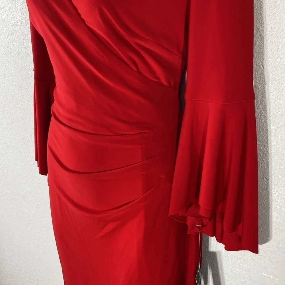 NWT Ralph Lauren red jersey faux wrap bell sleeve dress 6 AA30